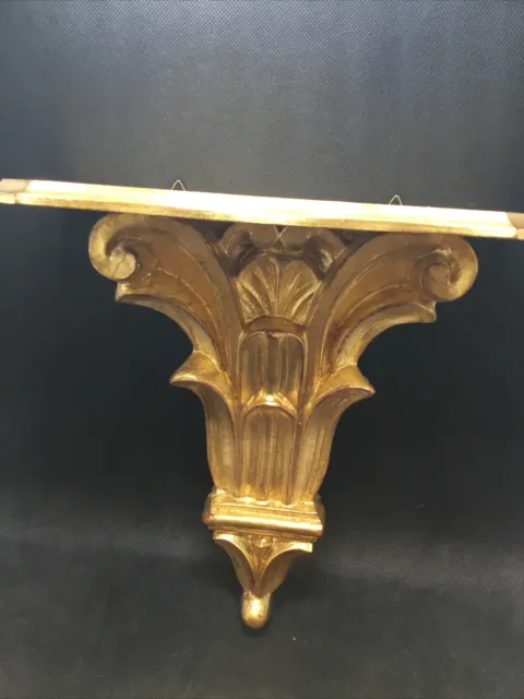 Gold Gilt Finish Resin Wall Sconce Shelf Hollywood Regency Style 10" x 10” x 5”