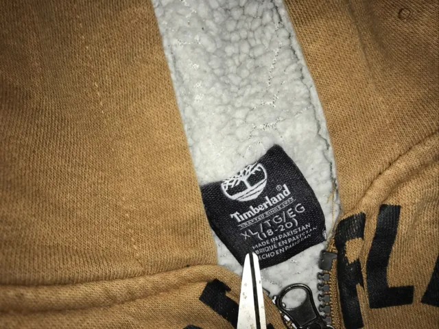 Timberland Beige Full Zip Hoodie Sweatshirt Jacket Sherpa Lined Size XL 3