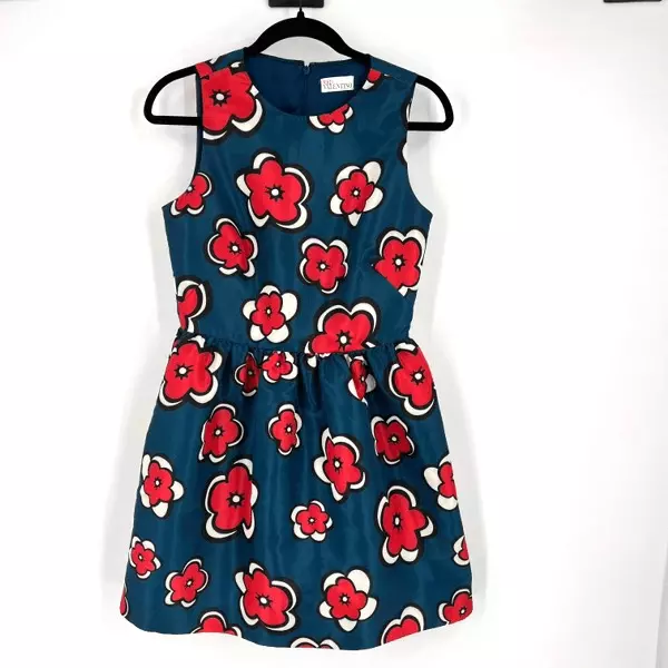 Red Valentino Women's Floral Sleeveless Flare Mini Dress Red Navy Blue Size 6 2