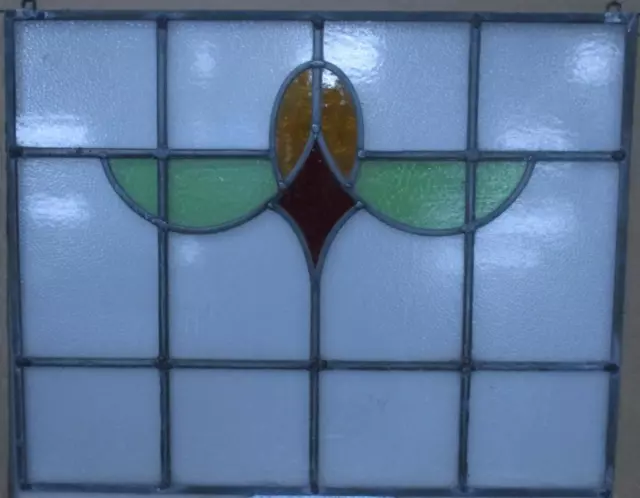 OLD ENGLISH STAINED GLASS WINDOW Unframed w Hooks Simple Abstract 25" x 20.25"