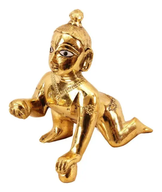 Beautiful Brass Laddu Gopal Bal Gopal Krishna Statue Hindu Temple Puja Religious