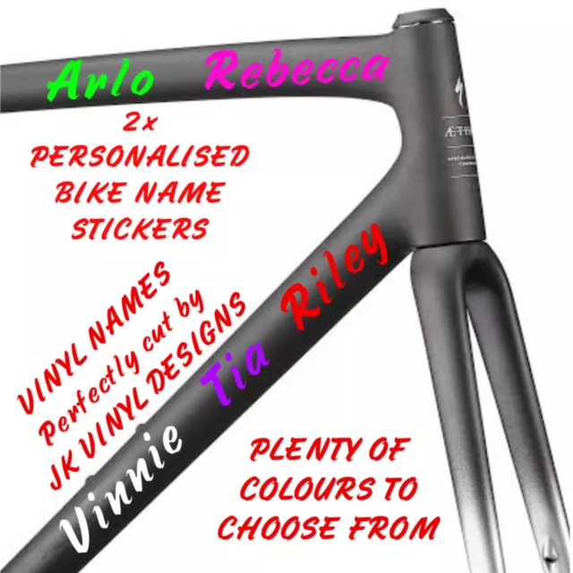 2x Personalised Names For Bike Frame Vinyl Decal Stickers For Cycle Bicycle Kids