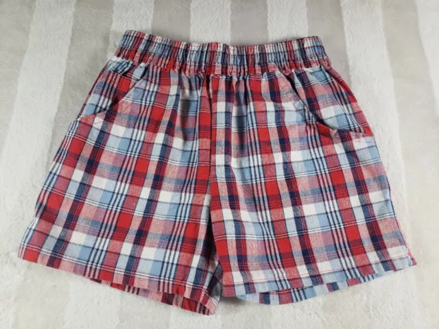 Vintage Oshkosh B'Gosh Boys 3T Red White Blue Plaid Shorts Made In USA 1980s EUC