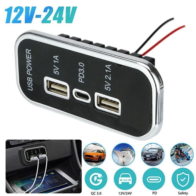 2 Prese USB Auto 12V/24V Con Quick Charge 3.0 E Interruttore Touch – Doppia Porta, Kit Con Cavi E Pannelli, Impermeabile Per Barca E Camper