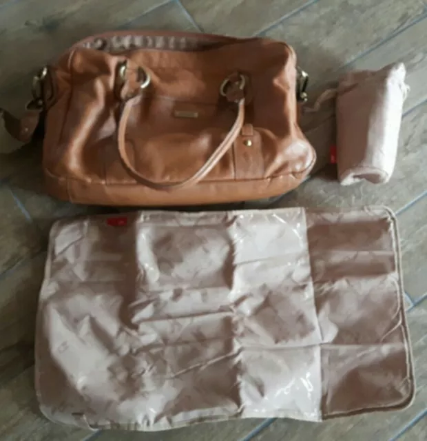 Storksak Elizabeth Tan Leather Baby Changing Bag with Mat, Bottle & Cover J30