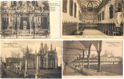 CARTOLINA DI PAVIA ,LOTTO 12 PZ. CERTOSA DI PAVIA E MONUMENTALE - non viaggiate