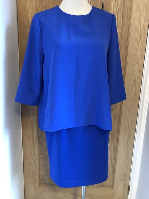 TED BAKER NADETTE Layered Cobalt Blue Dress Size 2 UK 10 10.50