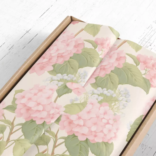 Gift paper sheet Pink Hydrangeas with blue flowers, large size