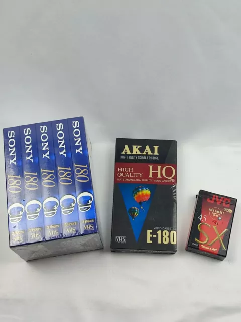 AKAI E-180, JVC VHSC 45 and SONY 180 CD BLANK VIDEO TAPES VHS Sealed X5 NEW