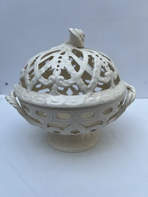 Ciotola arancione Wedgwood su piedistallo taglio design coperchio crema maniciato frutta in scatola