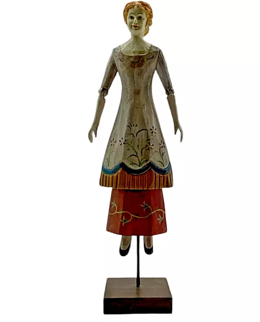 Foreside Vintage Carved Wooden Folk Art Woman Doll MCM Collectible Decor