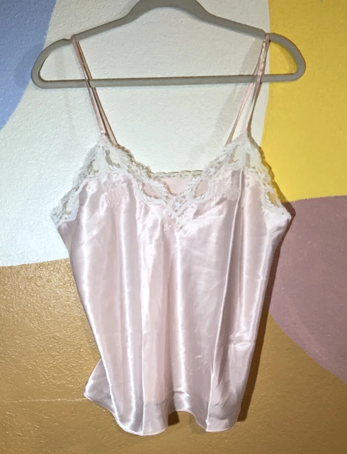 Vintage Eve Stillman New York Rosa Canottiera Pizzo Taglia Media Setosa