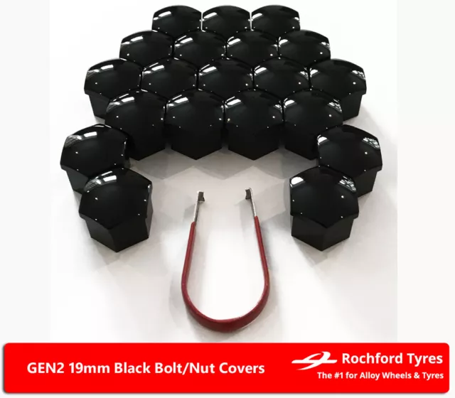 Black Wheel Bolt Nut Covers GEN2 19mm For Vauxhall Mokka 12-17