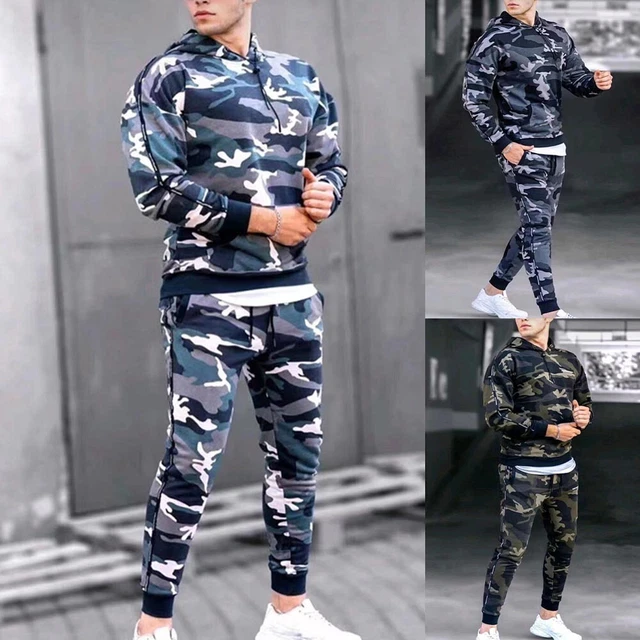 Uomo Tuta da Ginnastica Sport Abiti Felpa Pullover Giacca Pantalone Set Di