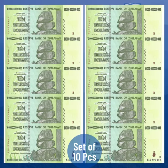 10 x ZIMBABWE 10 TRILLION DOLLARS 2008 AA P88, UNCIRCULATED [100 Trillion Serie]