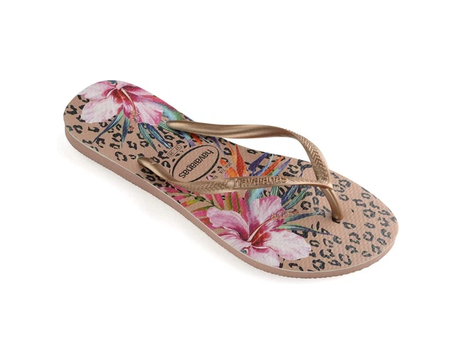 Havaianas Women's Size 11-12 Gold  Slim Animal Floral Basic Flip Flop Sandals