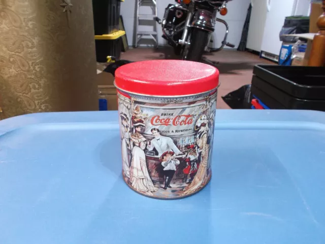 COCA-COLA 1994 Vintage Scene Collectible Tin Can Canister With Decals