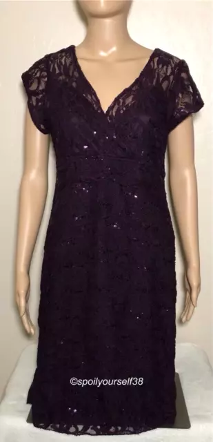 Scarlett Sequence Tiered Lace Dress Short Sleeve Side Zip Purple Size 12