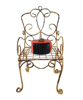 Vintage Wrought Iron Metal Yellow Doll Chair Aged Patio Chair Metal Wire Garden