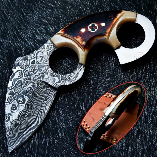 CUSTOM Damascus Steel Knife Handmade CAMEL BONE Handle CAMPING KNIFE - HP-8660