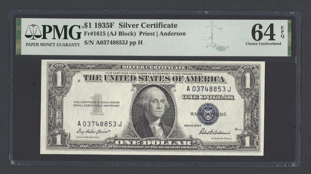 United States-Silver Certificate 1 Dollar 1935F Fr#1615 (AJ Block) UNC Grade 64