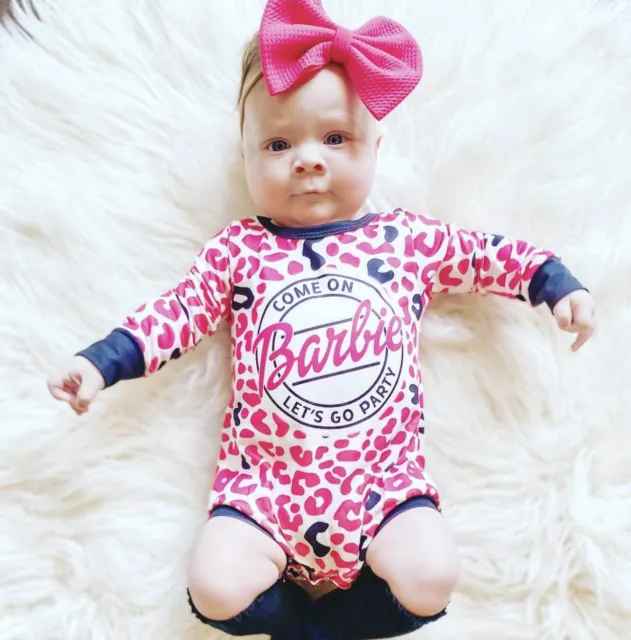 Pink Barbie Leopard Print Baby Girl Bubble Sweatshirt Romper