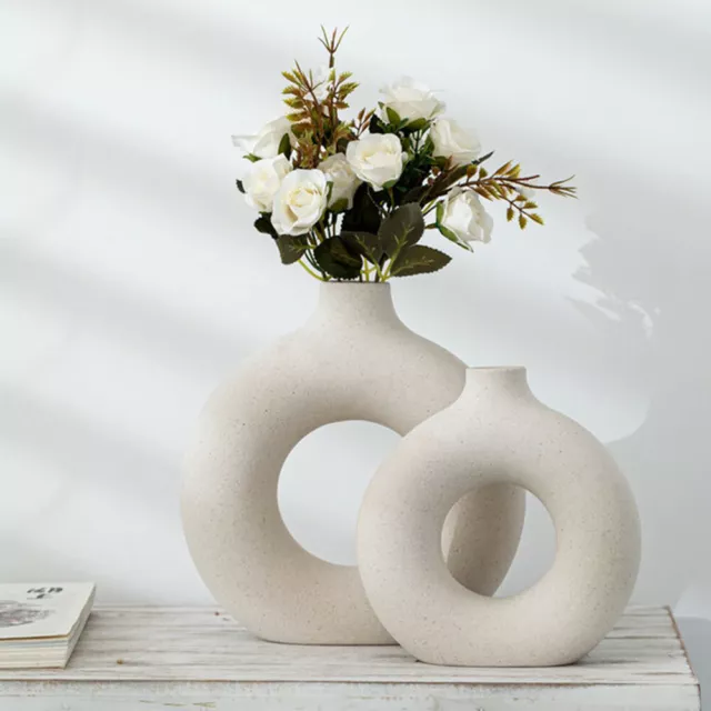 Donut Round Vase Nordic Minimalist Flat Ceramic Art Tabletop Flower Home Decor