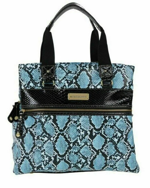 Samantha Brown Python Embossed METRO TOTE in TURQUOISE/ BLACK nwt