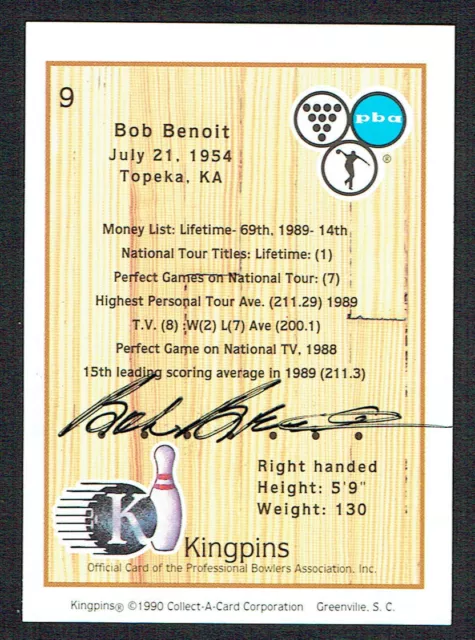 Bob Benoit #9 signed autograph auto 1990 Kingpins PBA Bowling Trading Card