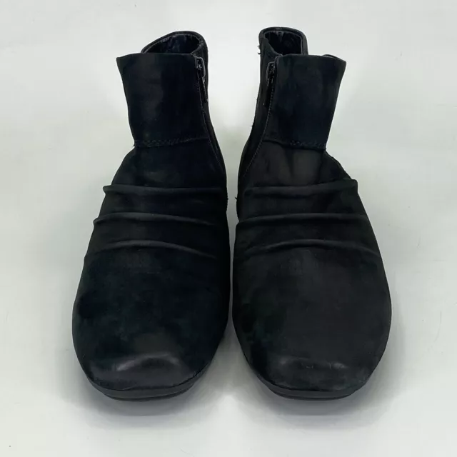 Earth Bliss Booties Women Size 8.5B Black Nubuck Pleated Side Zip (E3) 2