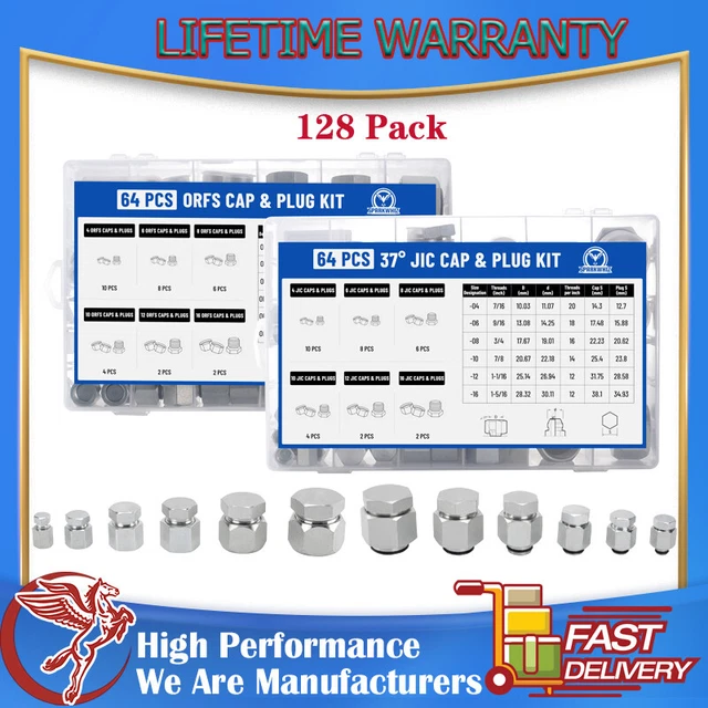 128 PACK JIC and ORFS Hydraulic Cap and Plug Hose Tube and Pipe Cap and
