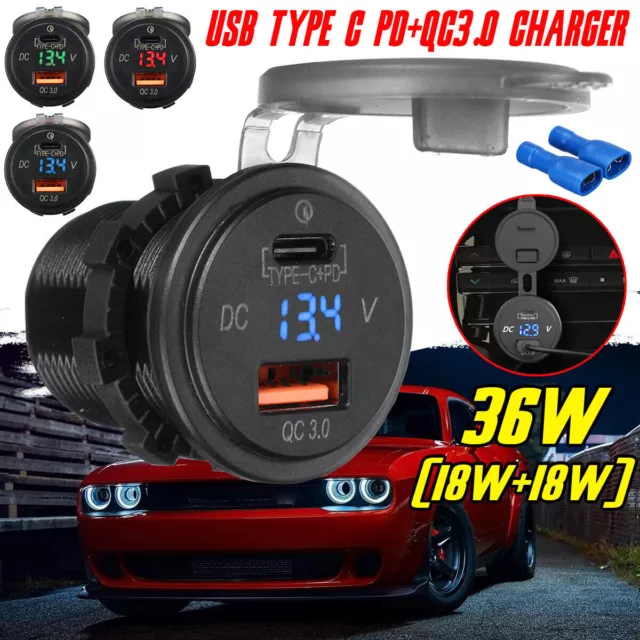 2 Pack 12V Prise USB, 48W USB C Car Chargeur Socket Double Prise USB & Qc  3.0 Prise de voiture avec interrupteur On Off Chargeur de voiture rapide  pour voiture, bateau, marine