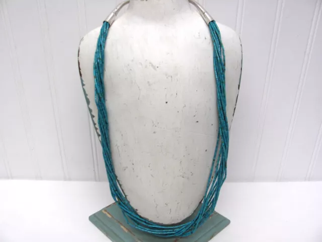 Vintage Navajo Multi 10 Strand Turquoise Sterling Silver 28” Necklace