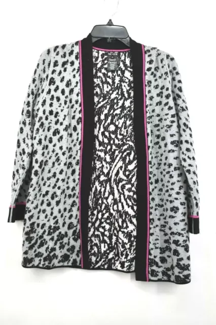 Nic + Zoe Womens Gray Leopard Multitasker Cardigan Open Front Cotton Blend NWT