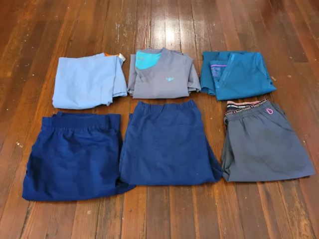 Scrubs Sz Small lot (6), 3 Tops, 3 Bottoms Mixed brands nursing uniforms.