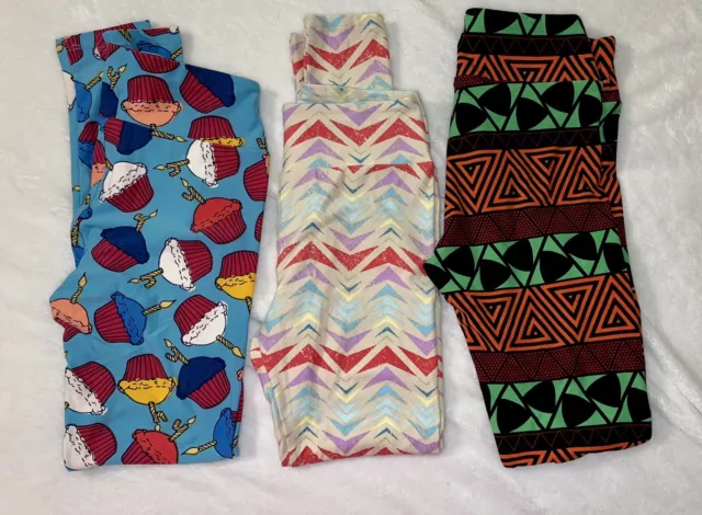 LuLaRoe Leggings Lot of 3 OS One Size Cupcake Triangles & Orange/Green New