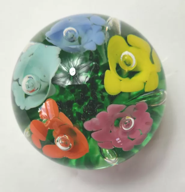 Vintage Maude and Bob St. Claire 1975 Paperweight Multi Flowers Art Glass