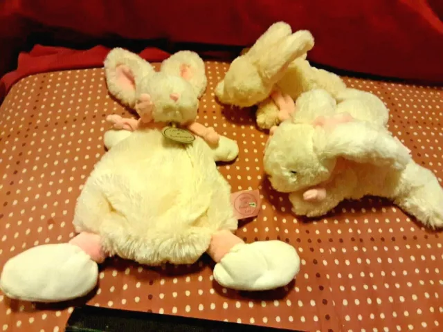 LOT DE 3 Doudou plat et peluche lapin blanc rose tout doux bonbon EXC ETAT