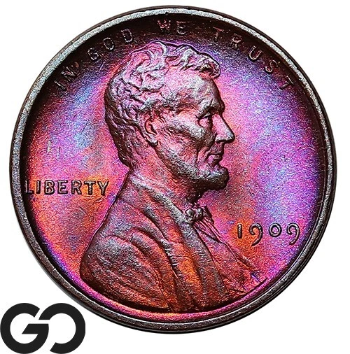 1909 VDB Lincoln Cent Wheat Penny, Gorgeous Rainbow Color, Superb Gem BU++!