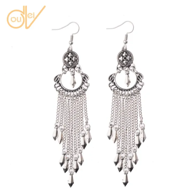 Hot Vintage Bohemian Boho Style Silver Long Tassel Drop Dangle Women's Earrings