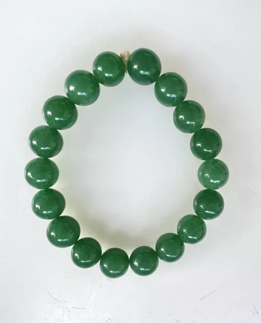 Vintage Chinese Apple Green Jade Chunky Statement Beaded Stretch Bracelet