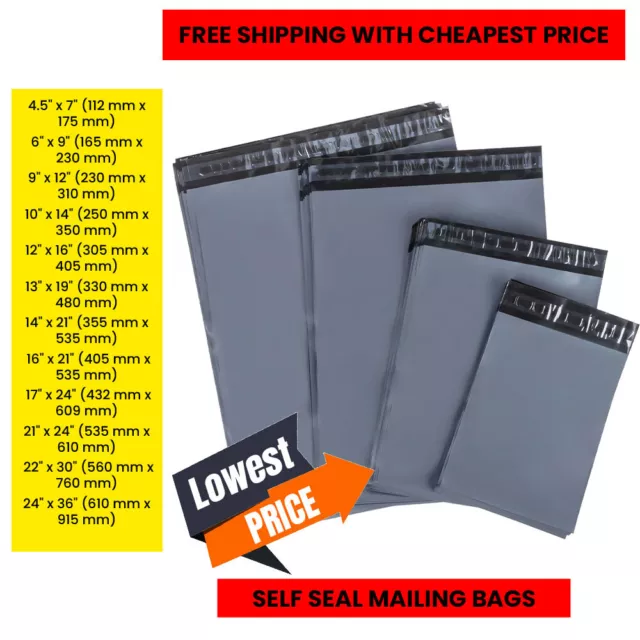 Grey Mailing Bags Strong Self Seal Poly Postage Postal Mailer Parcel - All Sizes