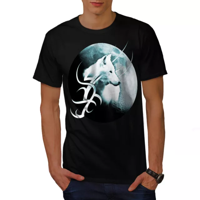 T-shirt da uomo Wellcoda Lone Wolf Moon Art, grafica solitaria stampata