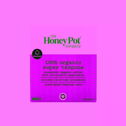 Organique Bio-Plastique Applicateur Tampons 18 Nombre Par The Honey Pot