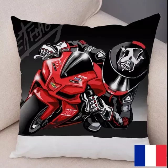 Taie d'oreiller housse de coussin moto 45x45 cm cadeau motard deco FR APRILIA