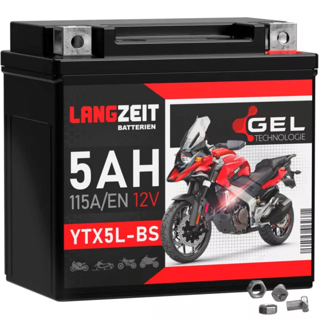 LANGZEIT YTX5L-BS Motorradbatterie GEL 12V 5Ah 50412 CTX4L-4 YTX5L-4 Roller