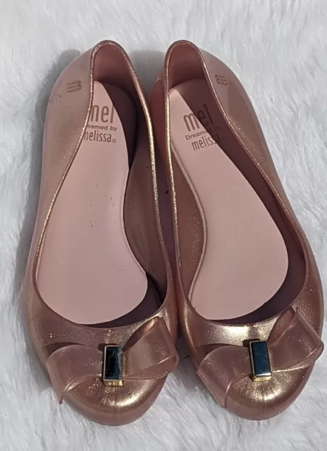 Mel by Melissa Girls Pink Jelly Sparkle Bow Ballet Flats Size US 12