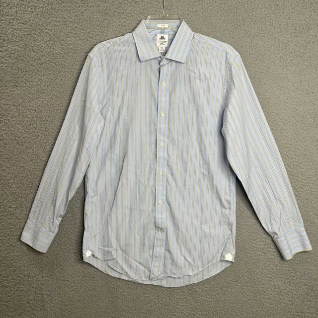 J Crew Thomas Mason Button Shirt Mens M 15.5 33 Blue Yellow Striped Slim Fit