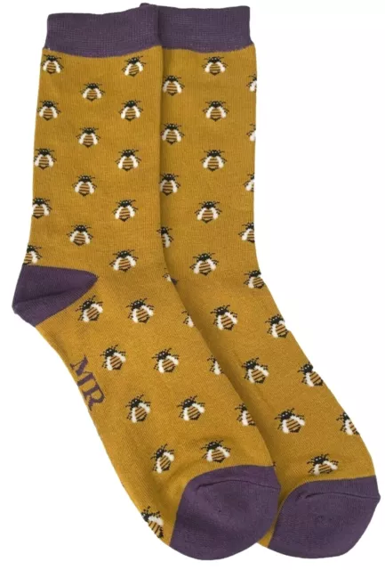 Mens Socks Novelty Bee Print Bamboo Cotton Mustard Yellow Bumble Bees Gents New