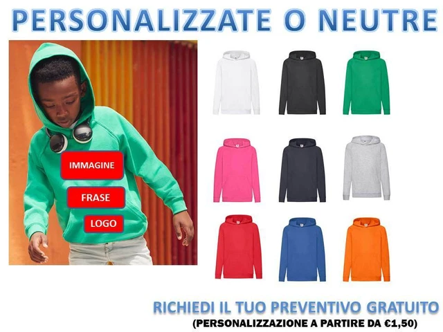 Felpa Con Cappuccio E Tasche Bambino Unisex Fruit Of The Loom Leggera Sgarzata